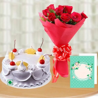12 roses with cake and card Eggless cakes Delivery Jaipur, Rajasthan